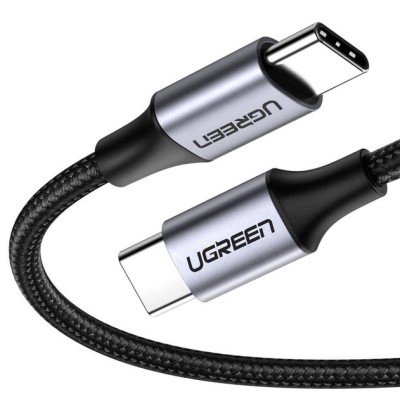 Кабель UGREEN US261 USB Type-C To USB Type-C 60W Round Cable Nickel Plating Aluminum Shell 3A 0.5m Black/Gray (50149) Кабель UGREEN US261 USB Type-C To USB Type-C 60W Round Cable Nickel Plating Aluminum Shell 3A 0.5m Black/Gray (50149)