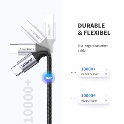 Кабель UGREEN US261 USB Type-C To USB Type-C 60W Round Cable Nickel Plating Aluminum Shell 3A 0.5m Black/Gray (50149) Кабель UGREEN US261 USB Type-C To USB Type-C 60W Round Cable Nickel Plating Aluminum Shell 3A 0.5m Black/Gray (50149)