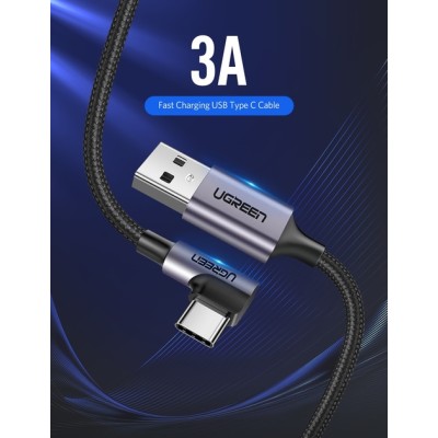 Кабель UGREEN US284 USB 2.0 To Angled USB Type-C Cable Aluminum Shell With Braided 3A 2m Black (50942) Кабель UGREEN US284 USB 2.0 To Angled USB Type-C Cable Aluminum Shell With Braided 3A 2m Black (50942)