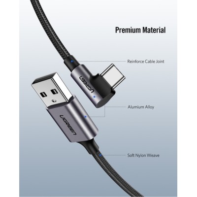 Кабель UGREEN US284 USB 2.0 To Angled USB Type-C Cable Aluminum Shell With Braided 3A 2m Black (50942) Кабель UGREEN US284 USB 2.0 To Angled USB Type-C Cable Aluminum Shell With Braided 3A 2m Black (50942)