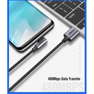 Кабель UGREEN US284 USB 2.0 To Angled USB Type-C Cable Aluminum Shell With Braided 3A 2m Black (50942) Кабель UGREEN US284 USB 2.0 To Angled USB Type-C Cable Aluminum Shell With Braided 3A 2m Black (50942)
