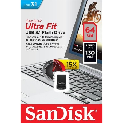 Накопичувач SanDisk 64GB USB 3.1 Type-A Ultra Fit Чорний (SDCZ430-064G-G46)