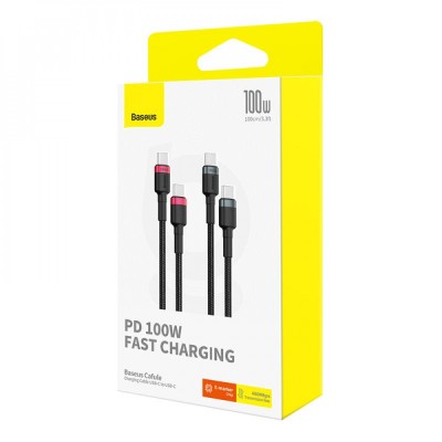 Комплект кабелів Baseus Cafule Charging Type-C To Type-C 100W 1m (2pcs) (P10318306003-00) Gray/red