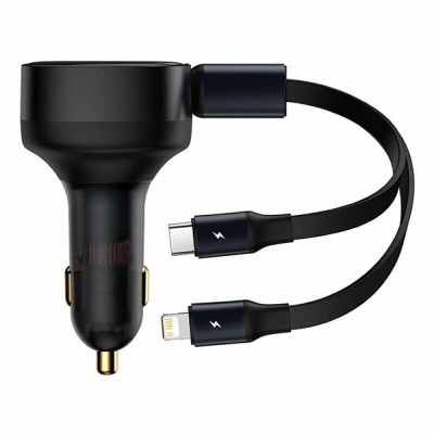 АЗП Baseus Enjoyment Retractable 2-in-1 Type-C + Type-C 33W (C00035500111-00) black