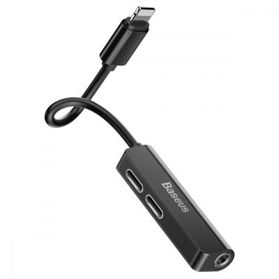 Перехідник AUX Baseus L52 Lightning To 2xLightning + 3.5mm CALL52-01 Black Перехідник AUX Baseus L52 Lightning To 2xLightning + 3.5mm CALL52-01 Black