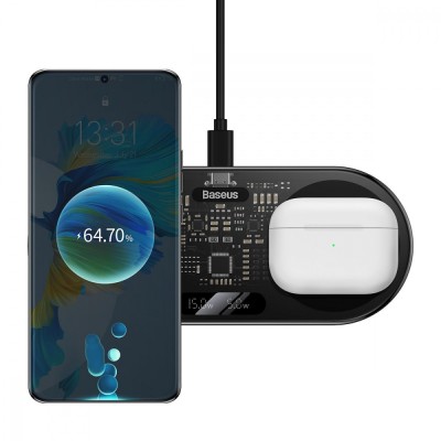 Бездротовий зарядний пристрій Baseus Digital LED Display 2in1 20W (WXSX010101) Black Бездротовий зарядний пристрій Baseus Digital LED Display 2in1 20W (WXSX010101) Black