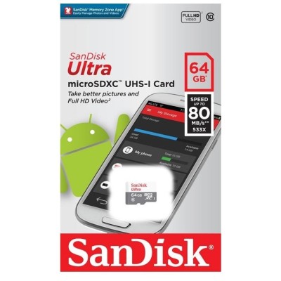 Карта пам'яті SanDisk microSD 64GB C10 UHS-I R100MB/s Ultra (SDSQUNR-064G-GN3MN) Карта пам'яті SanDisk microSD 64GB C10 UHS-I R100MB/s Ultra (SDSQUNR-064G-GN3MN)