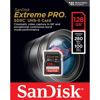 Карта пам'яті SanDisk SD 128GB C10 UHS-II U3 R280/W100MB/s Extreme Pro V60 (SDSDXEP-128G-GN4IN) Карта пам'яті SanDisk SD 128GB C10 UHS-II U3 R280/W100MB/s Extreme Pro V60 (SDSDXEP-128G-GN4IN)