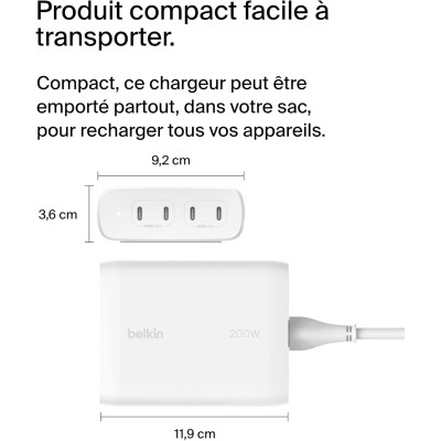Зарядний пристрій мережевий Belkin 200Вт 4хUSB-С GAN PD PPS, білий (WCH015VFWH) Зарядний пристрій мережевий Belkin 200Вт 4хUSB-С GAN PD PPS, білий (WCH015VFWH)