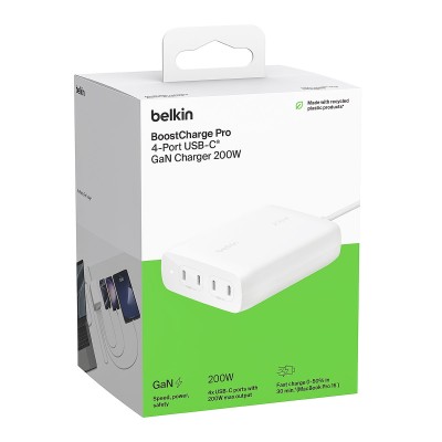 Зарядний пристрій мережевий Belkin 200Вт 4хUSB-С GAN PD PPS, білий (WCH015VFWH) Зарядний пристрій мережевий Belkin 200Вт 4хUSB-С GAN PD PPS, білий (WCH015VFWH)
