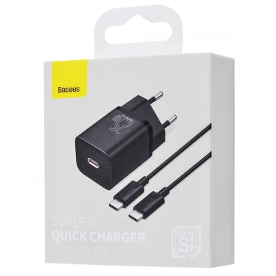 Зарядний Пристрій Baseus 1Type-C Super Si 25W + Cable Type-C to Type-C 1m (TZCCSUP-L01) Чорний Зарядний Пристрій Baseus 1Type-C Super Si 25W + Cable Type-C to Type-C 1m (TZCCSUP-L01) Чорний