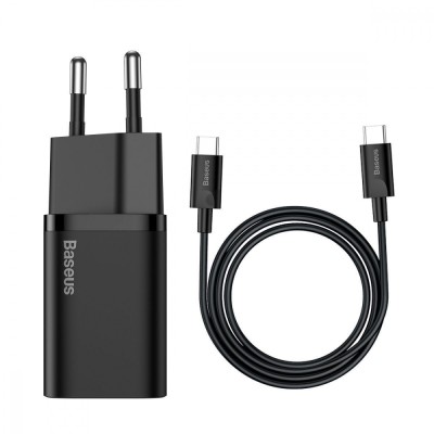 Зарядний Пристрій Baseus 1Type-C Super Si 25W + Cable Type-C to Type-C 1m (TZCCSUP-L01) Чорний Зарядний Пристрій Baseus 1Type-C Super Si 25W + Cable Type-C to Type-C 1m (TZCCSUP-L01) Чорний