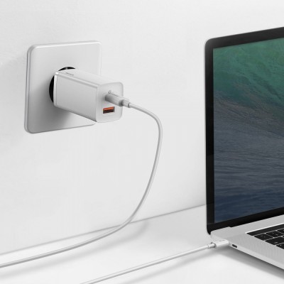 Зарядний Пристрій Baseus 1USB + Type-C Baseus GaN Lite 65W (CCGAN2L-B02) White Зарядний Пристрій Baseus 1USB + Type-C Baseus GaN Lite 65W (CCGAN2L-B02) White