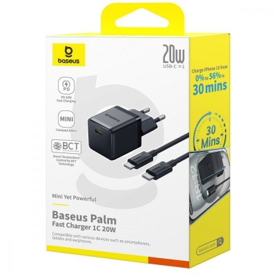 Зарядний Пристрій Baseus 20W Palm Fast Charger Type-C (With Cable Type-C to Type-C 60W 1m) (P10111602113-01) Black