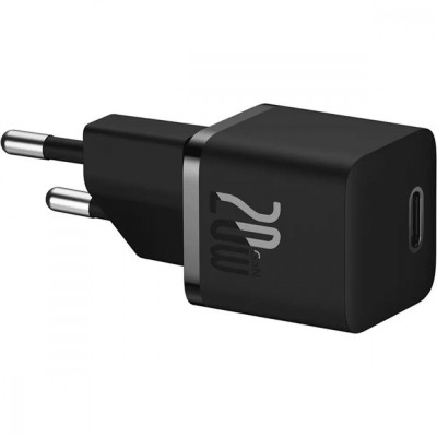 Зарядний Пристрій Baseus GaN5 Fast Charger(mini) 1C 20W EU Cluster with Data Cable Type-C to Type-C (P10110900113-00) Black