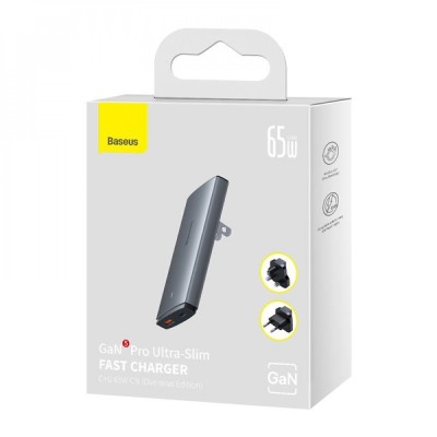 Зарядний Пристрій Baseus GaN5 Pro 65W Ultra-Slim (Type-C + USB) + Кабель Type-C to Type-C 100W (1м) (CCGP150113) Gray