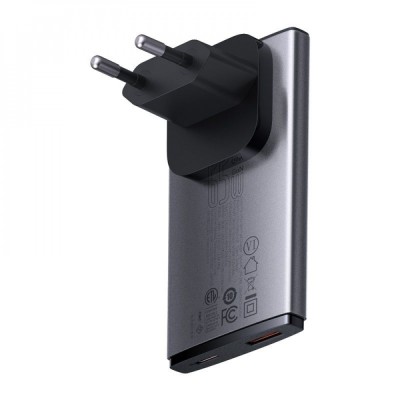 Зарядний Пристрій Baseus GaN5 Pro 65W Ultra-Slim (Type-C + USB) + Кабель Type-C to Type-C 100W (1м) (CCGP150113) Gray