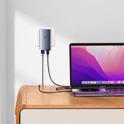 Зарядний Пристрій Baseus GaN5 Pro 65W Ultra-Slim (Type-C + USB) + Кабель Type-C to Type-C 100W (1м) (CCGP150113) Gray