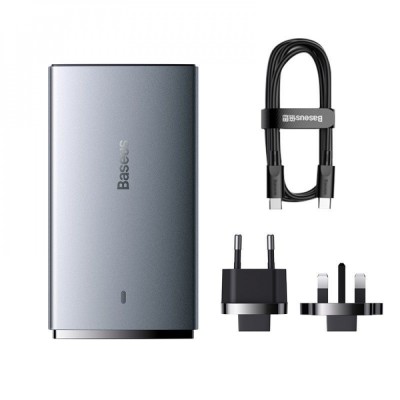 Зарядний Пристрій Baseus GaN5 Pro 65W Ultra-Slim (Type-C + USB) + Кабель Type-C to Type-C 100W (1м) (CCGP150113) Gray