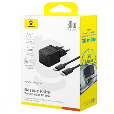 Зарядний Пристрій Baseus Palm Fast Charger Type-C 30W (With Cable Type-C to Type-C 60W 1m) (P10111605213-01) White