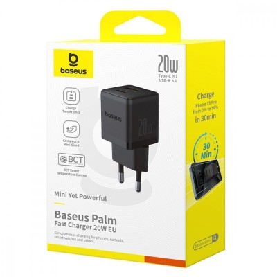 Зарядний Пристрій Baseus Palm Fast Charger Type-C+USB 20W (P10111608113-00) Black
