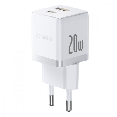 Зарядний Пристрій Baseus Palm Fast Charger Type-C+USB 20W (With Cable Type-C to Type-C 60W 1m) (P10111608213-01) White