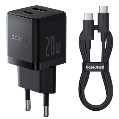 Зарядний Пристрій Baseus Palm Fast Charger Type-C+USB 20W (With Cable Type-C to Type-C 60W 1m) (P10111608213-01) White