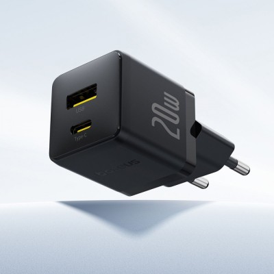 Зарядний Пристрій Baseus Palm Fast Charger Type-C+USB 20W (With Cable Type-C to Type-C 60W 1m) (P10111608213-01) White
