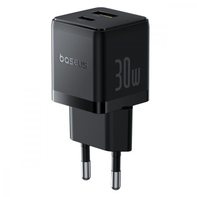 Зарядний Пристрій Baseus Palm Fast Charger Type-C+USB 30W (With Cable Type-C to Type-C 60W 1m) (P1011160A113-01) Black