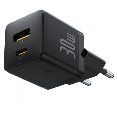 Зарядний Пристрій Baseus Palm Fast Charger Type-C+USB 30W (With Cable Type-C to Type-C 60W 1m) (P1011160A113-01) Black