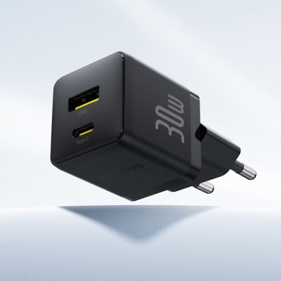 Зарядний Пристрій Baseus Palm Fast Charger Type-C+USB 30W (With Cable Type-C to Type-C 60W 1m) (P1011160A113-01) Black