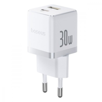 Зарядний Пристрій Baseus Palm Fast Charger Type-C+USB 30W (With Cable Type-C to Type-C 60W 1m) (P1011160A213-01) White