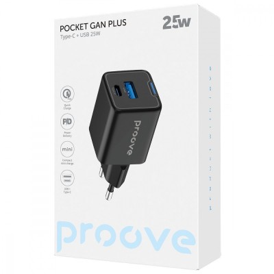 Зарядний Пристрій Proove Pocket GaN 25W (Type-C + USB) (WCPG25111201) black