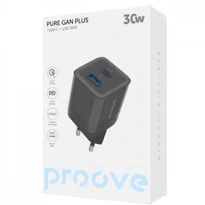 Зарядний Пристрій Proove Pure GaN Plus 30W (Type-C + USB) (WCPU30111201) black
