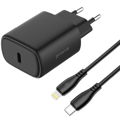 Зарядний Пристрій Proove Silicone Power 2 20W (Type-C) + Cable Type-C to Lightning (1m) (WCSP22010001) black