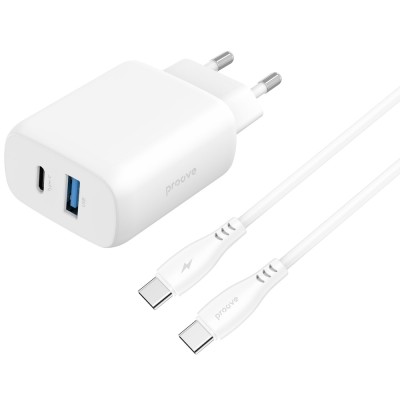 Зарядний Пристрій Proove Silicone Power 2 30W (Type-C + USB) + Cable Type-C to Type-C (1m) (WCSP230110020 white