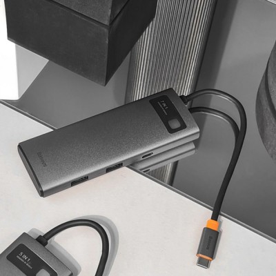 HUB Baseus Metal Gleam Multifunctional 7-in-1 (2xUSB3.0 + 4HKHD + 2xType-C + PD + TF + SD) (Grey) (WKWG020113)