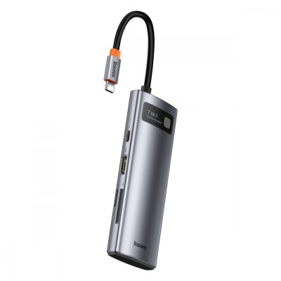 HUB Baseus Metal Gleam Multifunctional 7-in-1 (2xUSB3.0 + 4HKHD + 2xType-C + PD + TF + SD) (Grey) (WKWG020113)