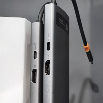 HUB Baseus Metal Gleam Series 5in1 30Hz Version (3xUSB3.0+4KHD+Type-C) (Grey)(WKWG020013)