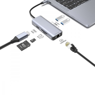 HUB Proove Iron Link 6in1 Type-C To 2USB3.0 + SD/TF + RJ45 + HDMI (HBI700010004) Silver
