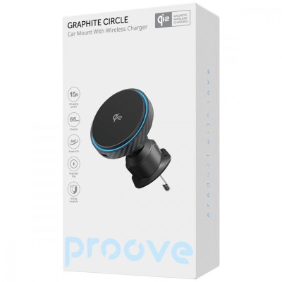 Автомобільний тримач з Бездротовим ЗП Proove Graphite Circle Qi2 15W (WHGC15010001) black