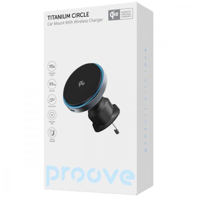 Автомобільний тримач з Бездротовим ЗП Proove Titanium Circle Qi2 15W (WHTC15010003) gray