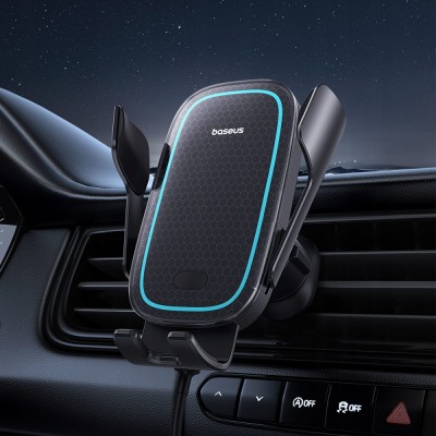Автомобільний тримач З бездротовою зарядкою Baseus Milky Way Pro 15W (C40357000111-00) Black