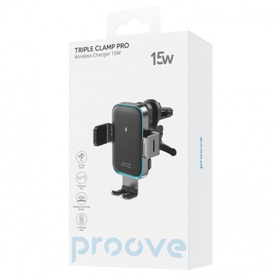 Автомобільний тримач З бездротовою зарядкою Proove Triple Clamp Pro 15W (WHTP15010004) Metal Gray