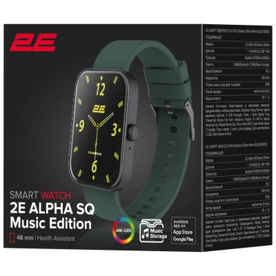 Смарт-годинник 2E Alpha SQ Music Edition 46мм, 1.78", 368x448, AMOLED, BT 5.2, Чорно-зелений (2E-CWW40BKGN) Смарт-годинник 2E Alpha SQ Music Edition 46мм, 1.78", 368x448, AMOLED, BT 5.2, Чорно-зелений (2E-CWW40BKGN)