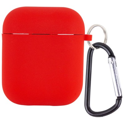 Силиконовый футляр с микрофиброй для наушников Airpods 1/2 Красный / Red Силиконовый футляр с микрофиброй для наушников Airpods 1/2 Красный / Red