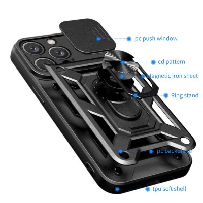 Ударостійкий чохол Camshield Serge Ring для Apple iPhone 13 Pro (6.1") Чорний