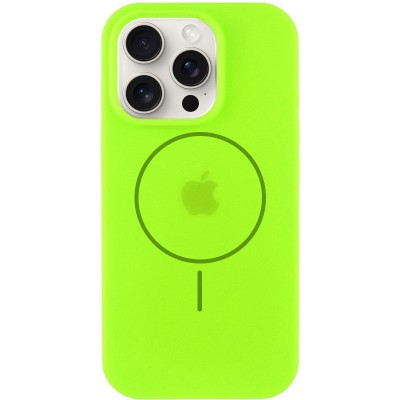 Чохол Silicone Case Full Protective (AA) NO LOGO with MagSafe для Apple iPhone 16 Pro Max (6.9") Салатовий / Neon green