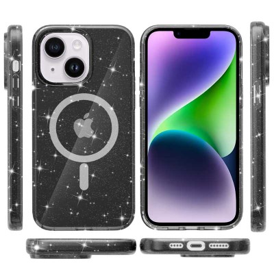 Чохол TPU Galaxy Sparkle (MagFit) для Apple iPhone 13 / 14 (6.1") Black+Glitter