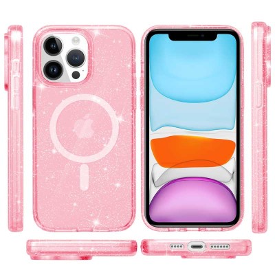 Чохол TPU Galaxy Sparkle (MagFit) для Apple iPhone 13 Pro Max (6.7") Pink+Glitter